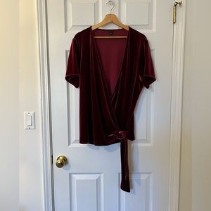 Ann Taylor Deep Red Velvet Wrap Top, Size XXL, Excellent Condition